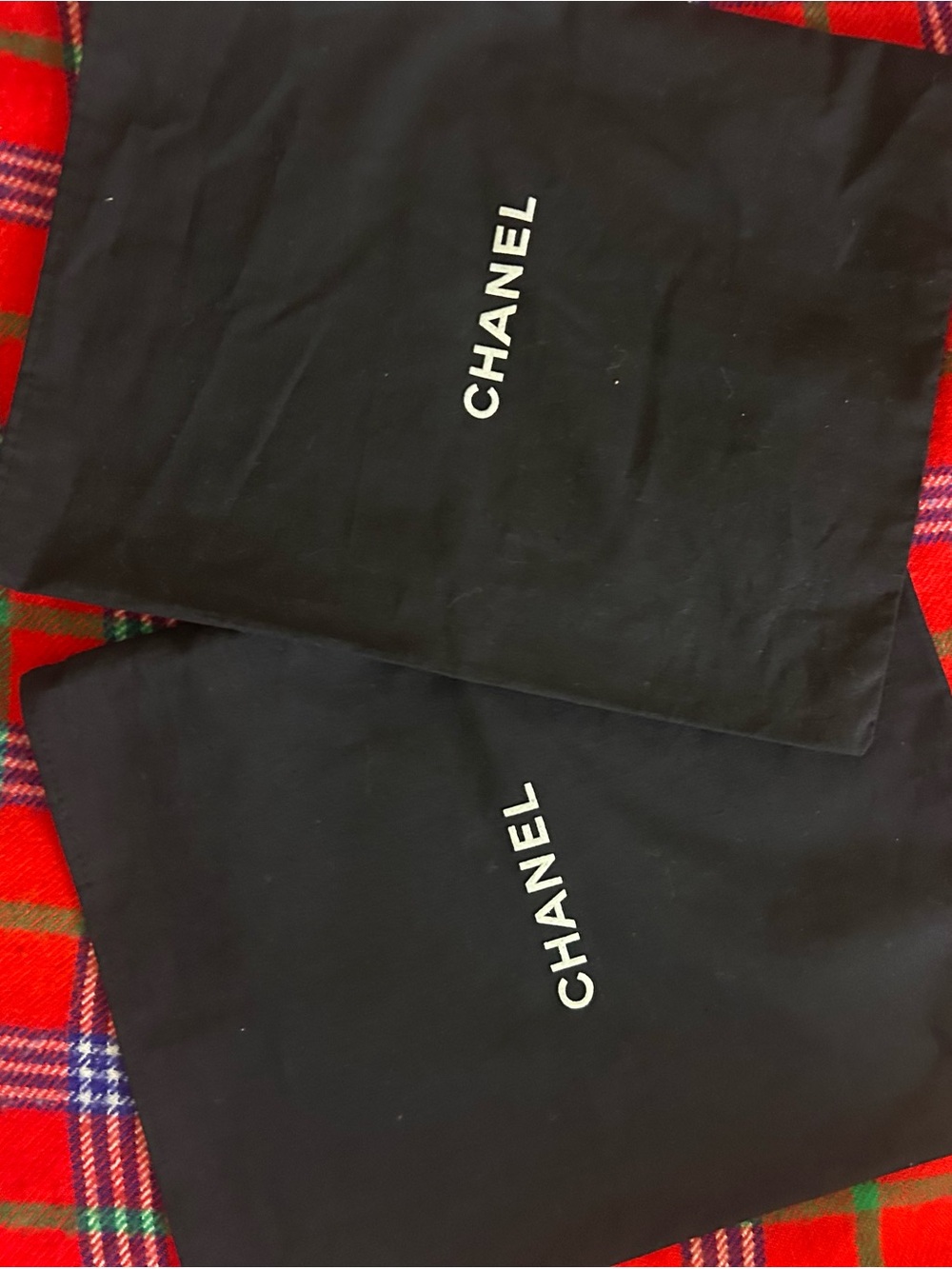 CHANEL Black Dust Bag Set with White Logo (2pcs)